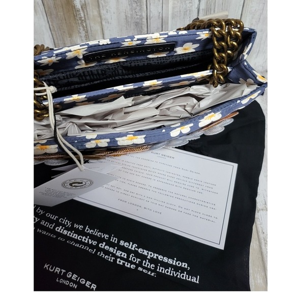 KURT GEIGER Floral Embellished Handle Chain Bag Party Purse Occasion Statement - Picture 10 of 11